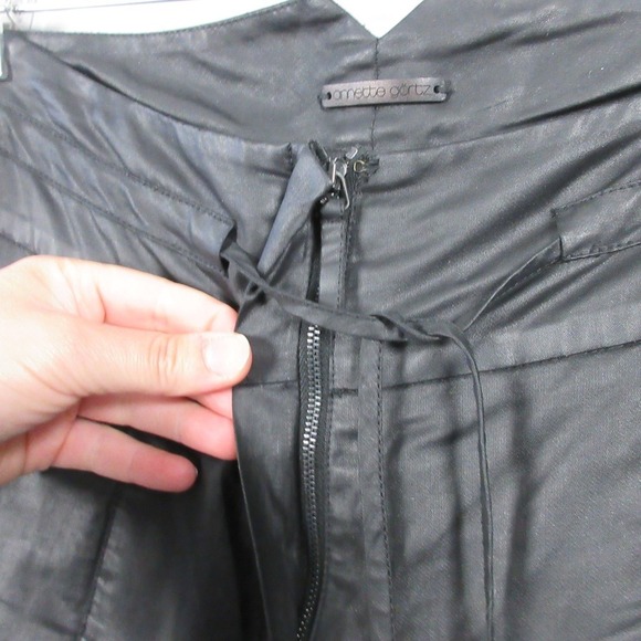 Annette Gortz Waxed Pants Women 36 US 6 Black Drawstring Pocket Zip Designer 314 - Picture 14 of 15
